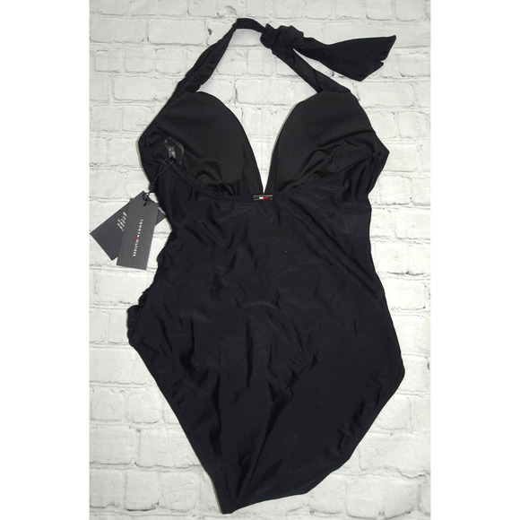 Tommy Hilfiger Plunging Halter Tummy-Control One-Piece Swimsuit, Size 6 - Picture 1 of 9